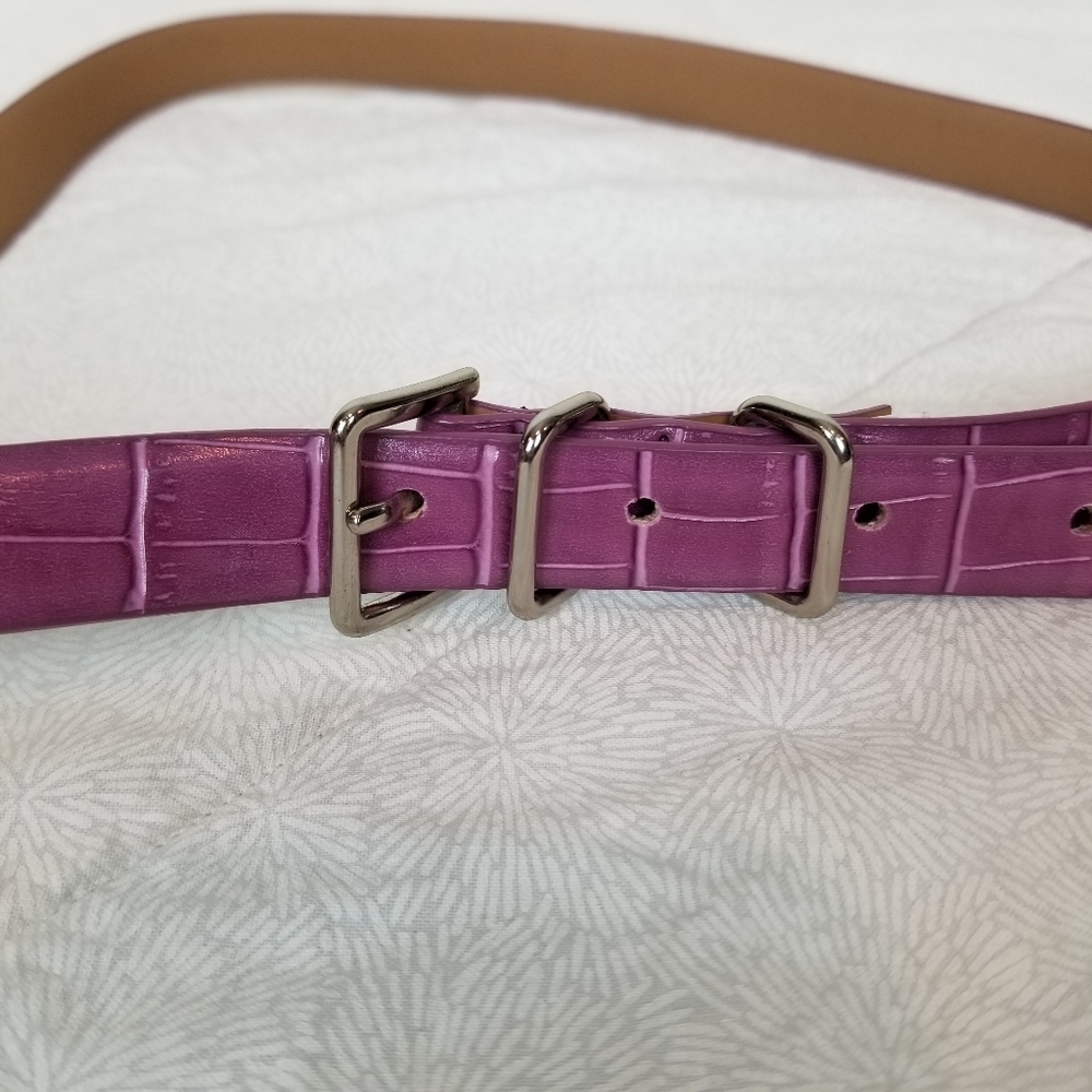Croc embossed lavender purple faux leather belt silver buckle fairy coquette M - Picture 2 of 6